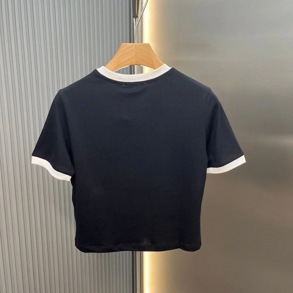 Miu Miu Form-Fitting Short-Sleeve Top in Black and White - Picture 2 of 8